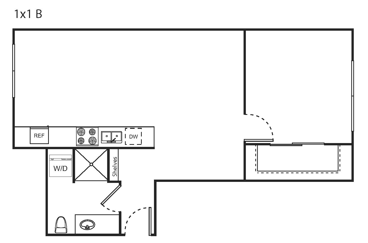 One Bedroom B 1 Bedroom, 1 Bath B